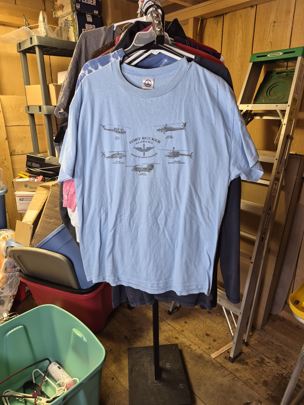 Delta Light Blue Short Sleeve Graphic T‑Shirt - Military Helicopter Motif Bin 63